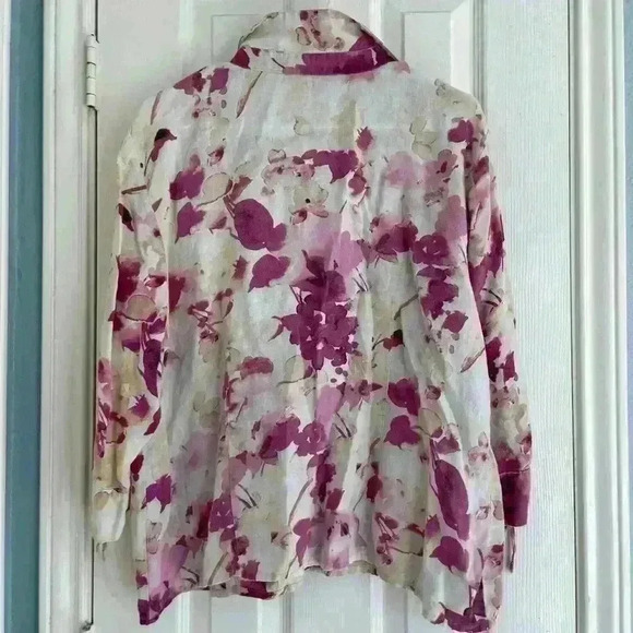 JM Collection Pink Floral 100% Linen Blouse size 18. - Picture 2 of 3